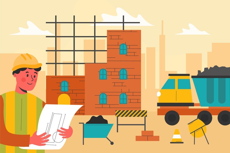 Vettore gratuito ingegnere piatto che lavora alla costruzione