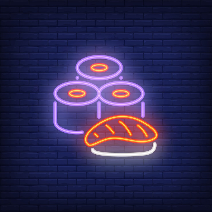 Vettore gratuito insegna al neon dei sushi