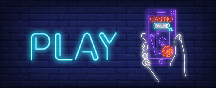 Vettore gratuito insegna al neon del casinò online. applicazione di gioco e iscrizione di gioco
