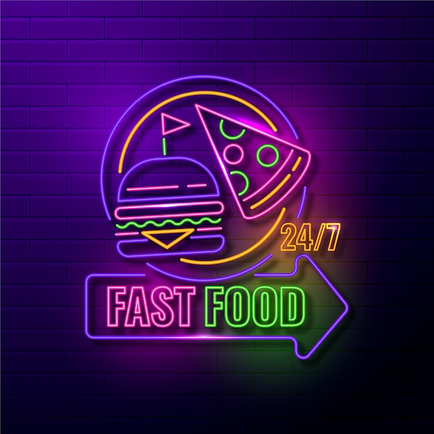 Insegna al neon del ristorante fast food