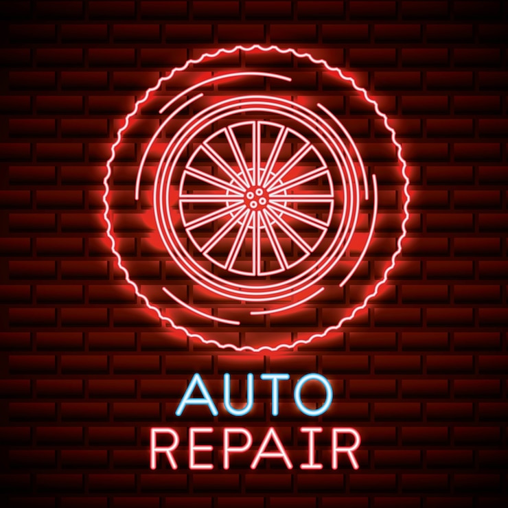 Vettore gratuito insegna al neon dell'industria automobilistica