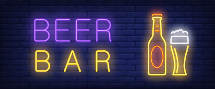 Vettore gratuito insegna di stile al neon della barra della birra