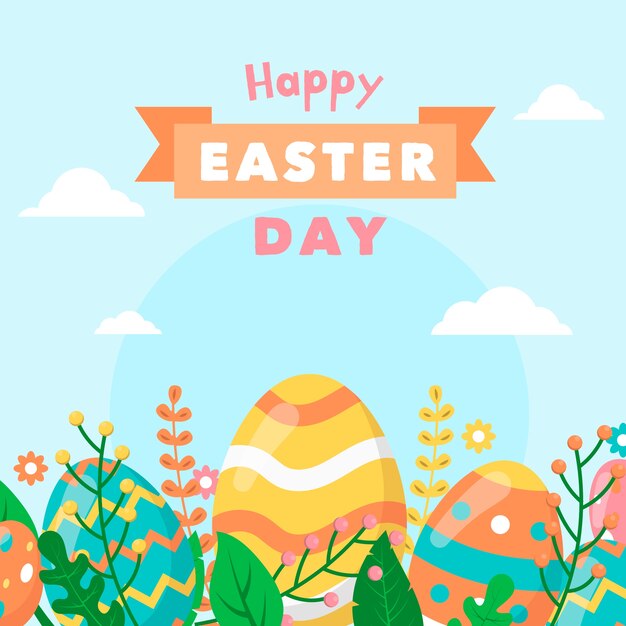 Insegna felice di giorno di pasqua nella progettazione piana