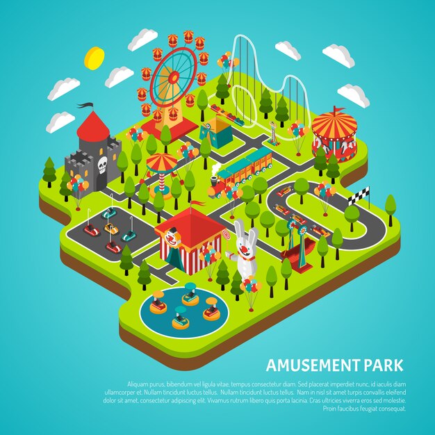 Insegna isometrica della fiera delle attrazioni del parco di divertimenti