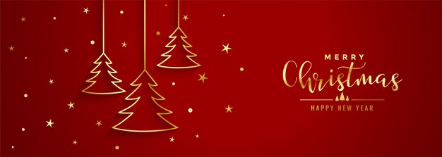 Insegna rossa di festival di natale con la linea dorata albero