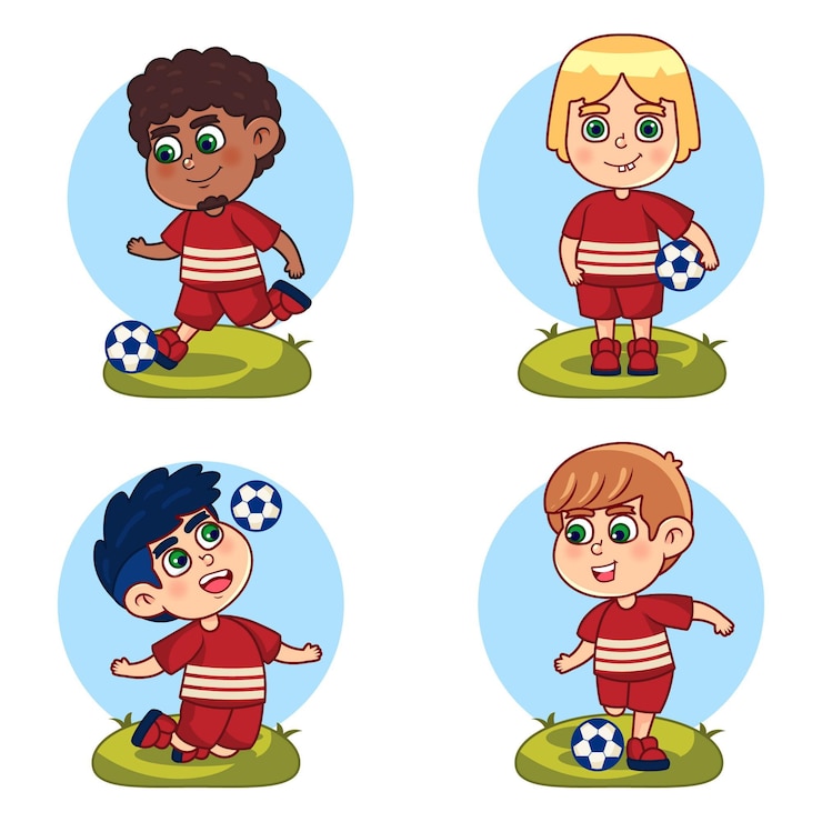 Vettore gratuito insieme del giocatore di football dei cartoni animati