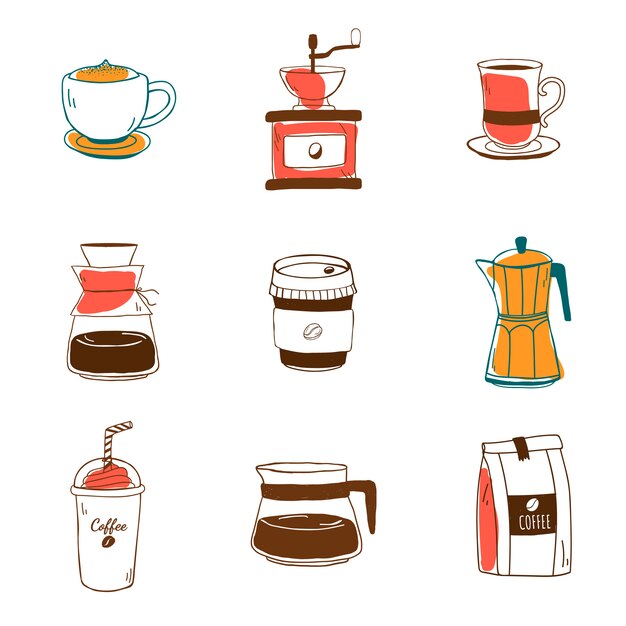 Insieme del vettore delle icone della caffetteria