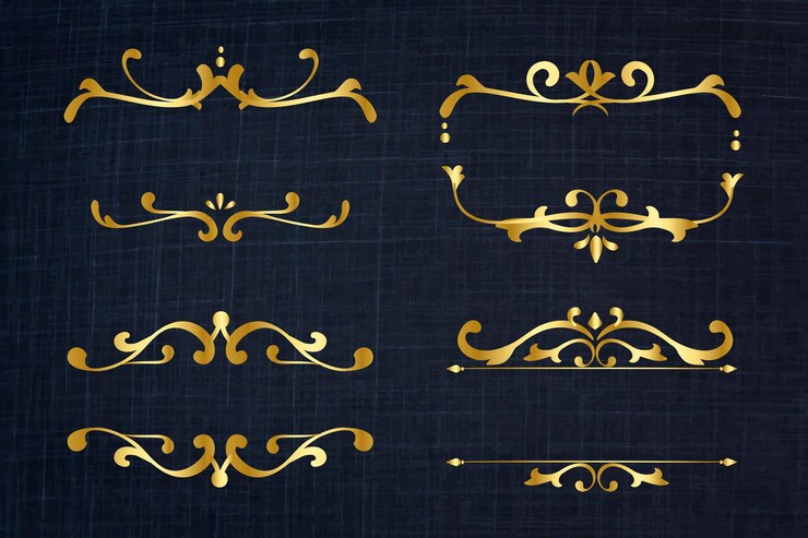 Vettore gratuito insieme dell'annata di vettore di ornamenti cornice di classe oro