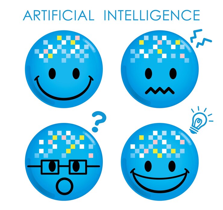 Vettore gratuito insieme dell'icona di smiley di intelligenza artificiale isolato su un'illustrazione di vettore del fondo bianco