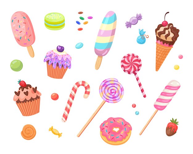 Insieme dell'icona piatto di dolci e torte