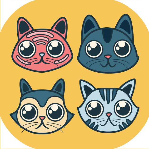 Insieme dell'illustrazione dei volti del giorno internazionale del gatto disegnato a mano