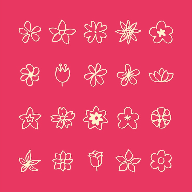 Vettore gratuito insieme dell'illustrazione delle icone del fiore