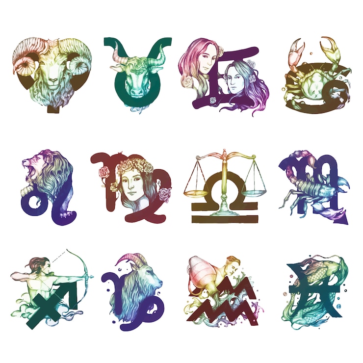 Vettore gratuito insieme dell'illustrazione di simboli di horoscope