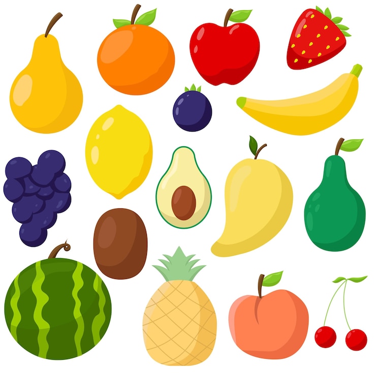 Vettore gratuito insieme dell'illustrazione piana della frutta di vettore della raccolta varia