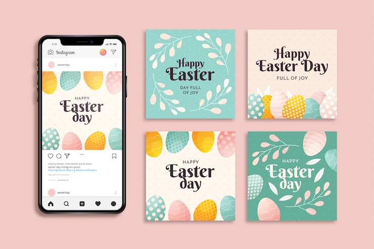 Vettore gratuito insieme della posta del instagram di giorno di pasqua
