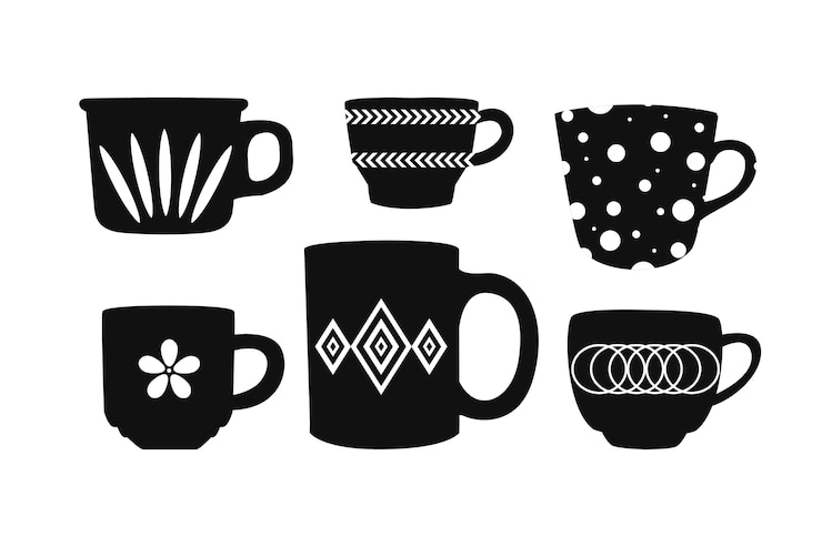 Vettore gratuito insieme della siluetta della tazza di caffè design piatto