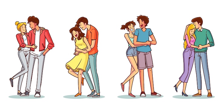 Vettore gratuito insieme delle coppie di san valentino disegnato a mano