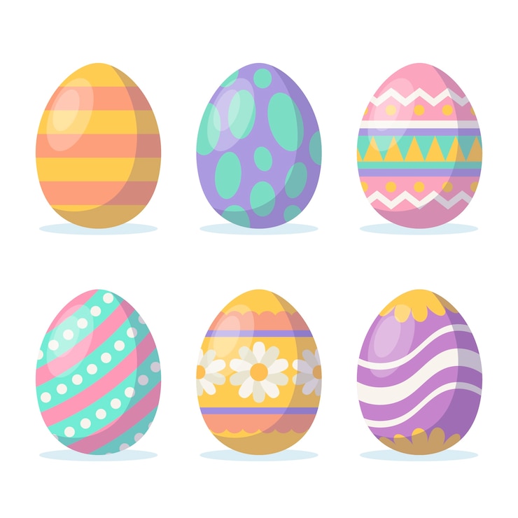 Vettore gratuito insieme delle uova di pasqua con progettazione piana di struttura differente