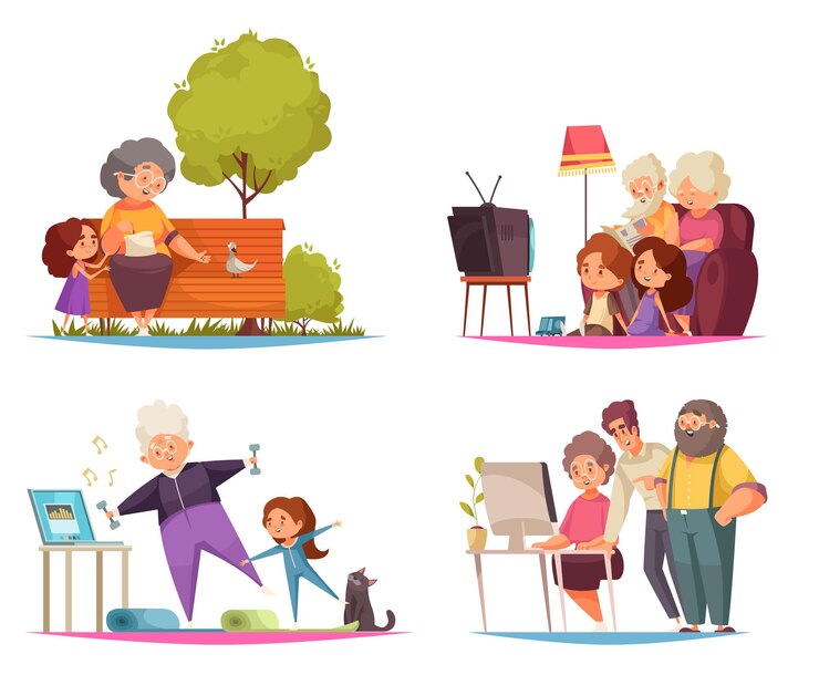 Vettore gratuito insieme di concetto di nonna e nonno