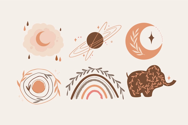 Vettore gratuito insieme di elementi boho disegnati a mano