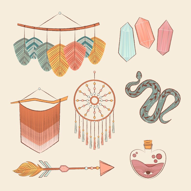 Vettore gratuito insieme di elementi boho disegnati a mano