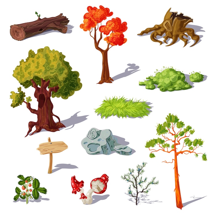 Vettore gratuito insieme di elementi della foresta