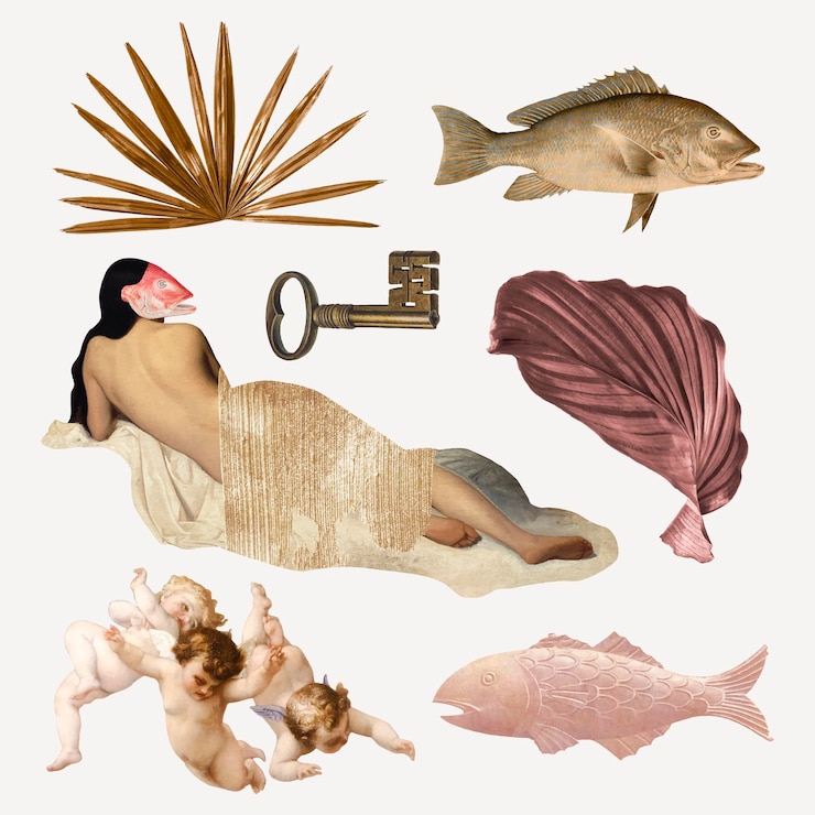 Vettore gratuito insieme di elementi di collage digitale vettore, illustrazione d'epoca mixed media art