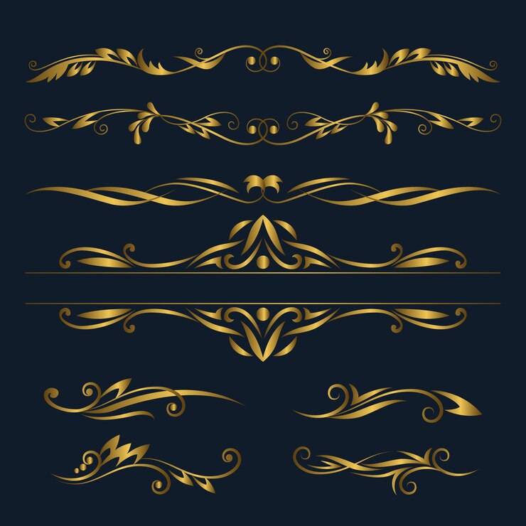 Vettore gratuito insieme di elementi ornamentali calligrafici d'oro