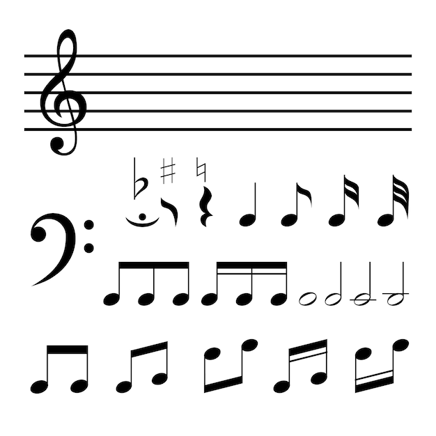 Insieme di note musicali isolato su bianco