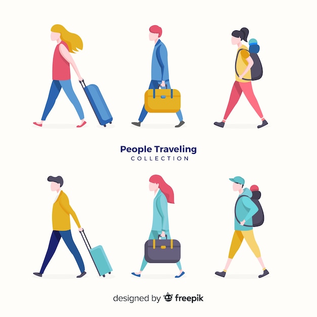 Insieme di persone disegnate a mano in viaggio