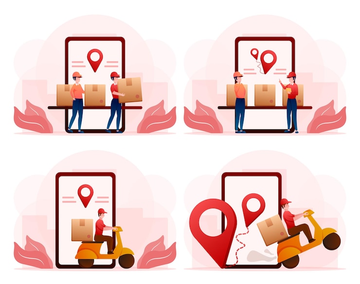 Vettore gratuito insieme di persone professionali che trasportano pacchi ai clienti