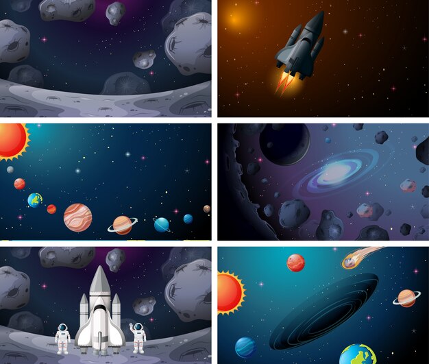 Insieme di vari background di scene spaziali di sistema soloar
