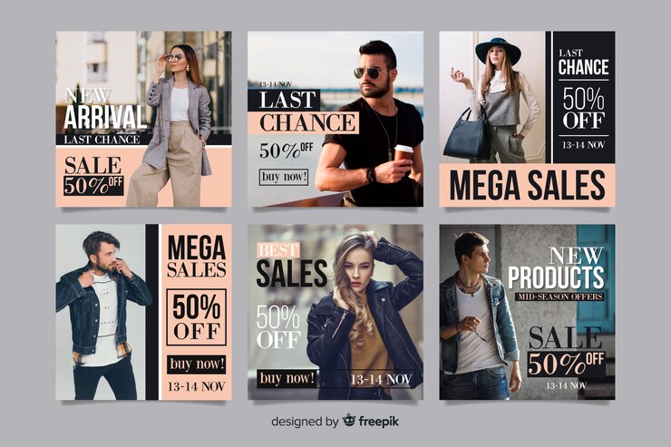 Vettore gratuito insieme di vendita di moda astratto post di instagram
