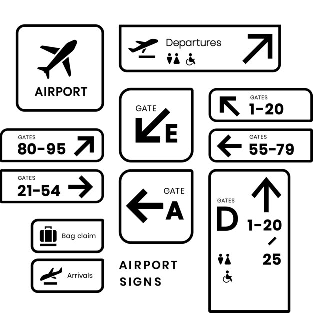 Insieme di vettore dell&#39;icona dei segni dell&#39;aeroporto