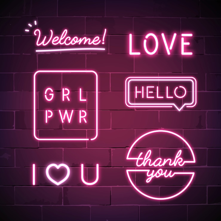 Vettore gratuito insieme di vettore di varie insegne al neon