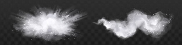 Insieme realistico di nuvole di polvere bianca