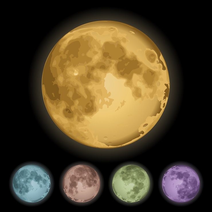 Vettore gratuito insieme realistico isolato della luna piena