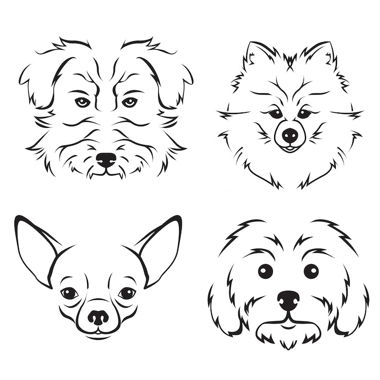 Vettore gratuito insieme sveglio dell'illustrazione del fronte della razza del cane