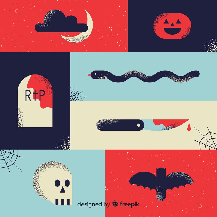 Vettore gratuito insieme variopinto di elementi di halloween con design piatto