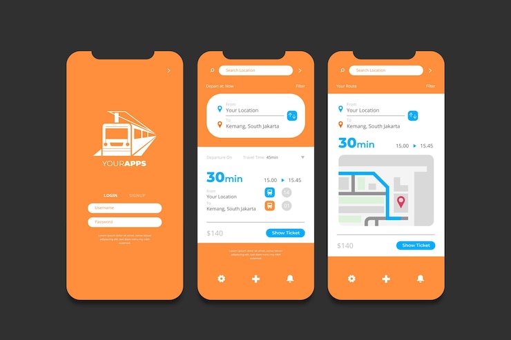 Vettore gratuito interfacce per app di trasporto pubblico