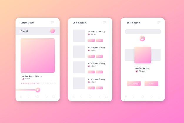 Interfaccia dell'app del lettore musicale