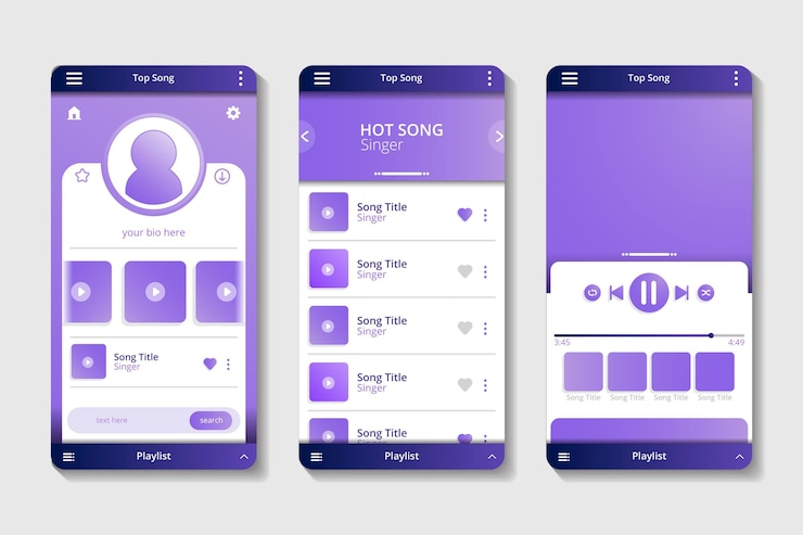 Vettore gratuito interfaccia dell'app lettore musicale