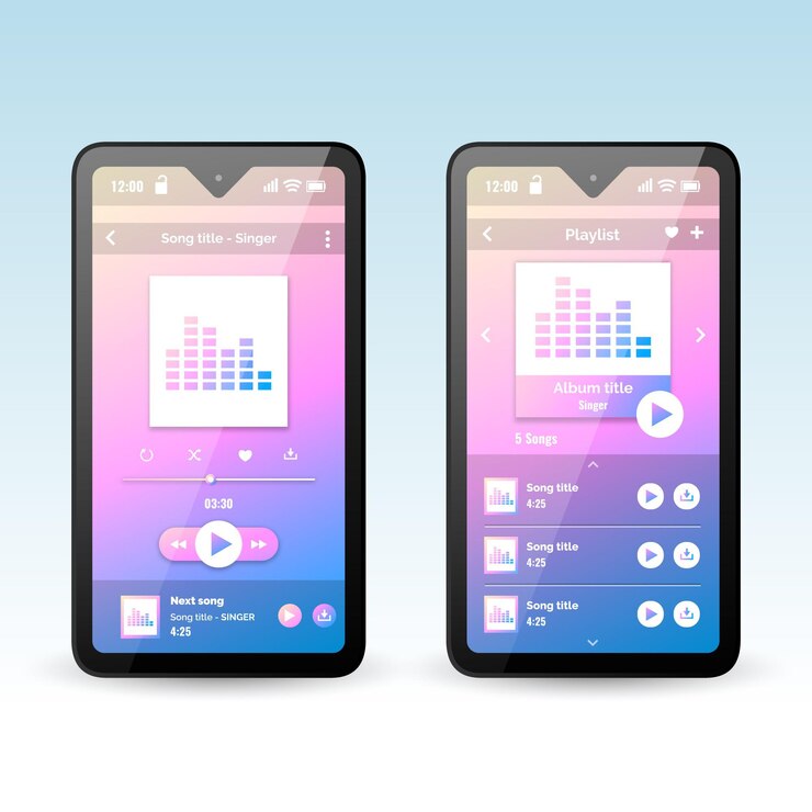 Vettore gratuito interfaccia dell'app lettore musicale