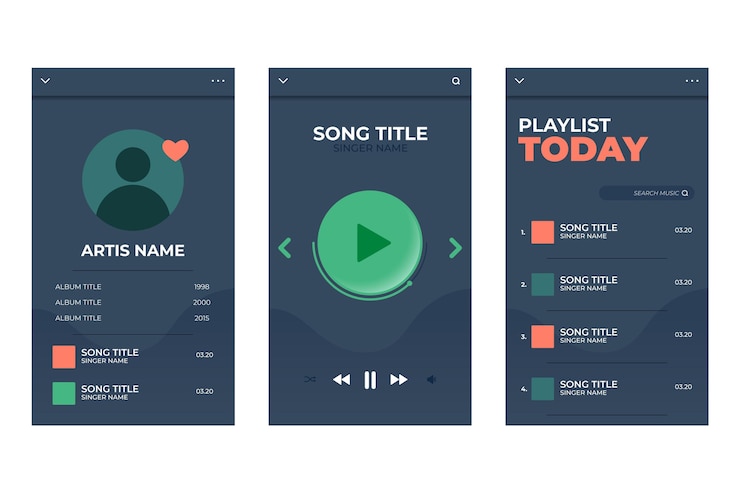 Vettore gratuito interfaccia dell'app lettore musicale