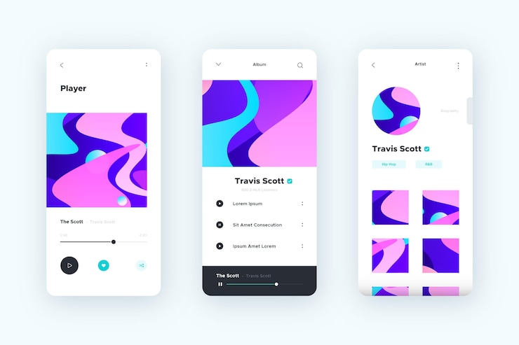 Vettore gratuito interfaccia dell'app lettore musicale