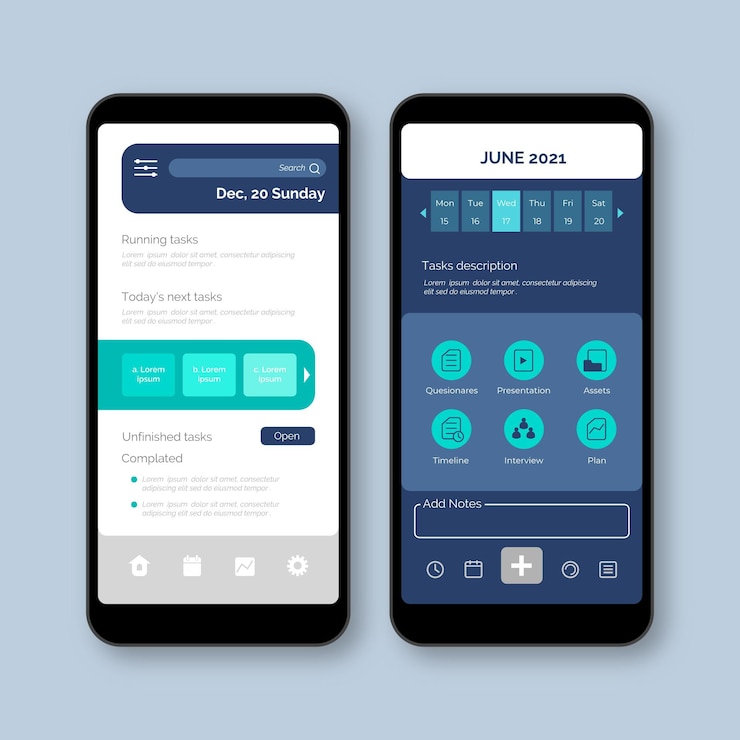 Vettore gratuito interfaccia dell'app per la gestione delle attività