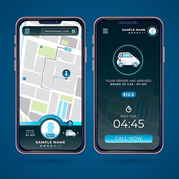 Interfaccia dell'app Taxi