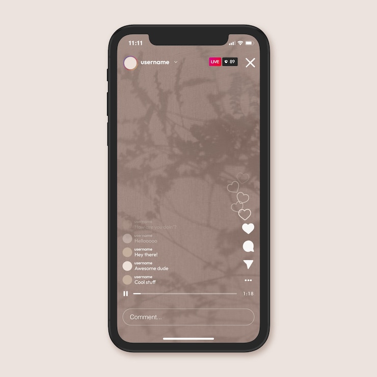 Vettore gratuito interfaccia live di instagram dal design piatto
