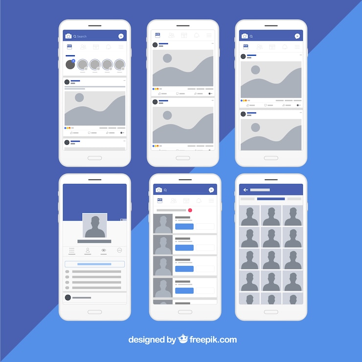 Vettore gratuito interfaccia per app facebook dal design minimalista