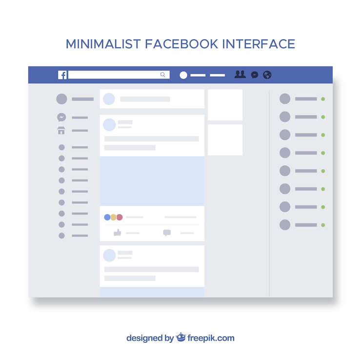 Vettore gratuito interfaccia web di facebook con design minimalista